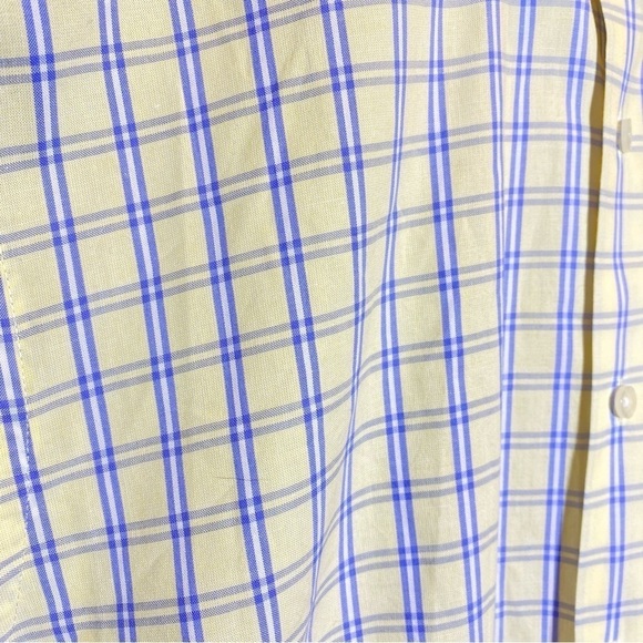 Tattersall London men's size L white yellow blue short sleeve button up shirt - Picture 4 of 7